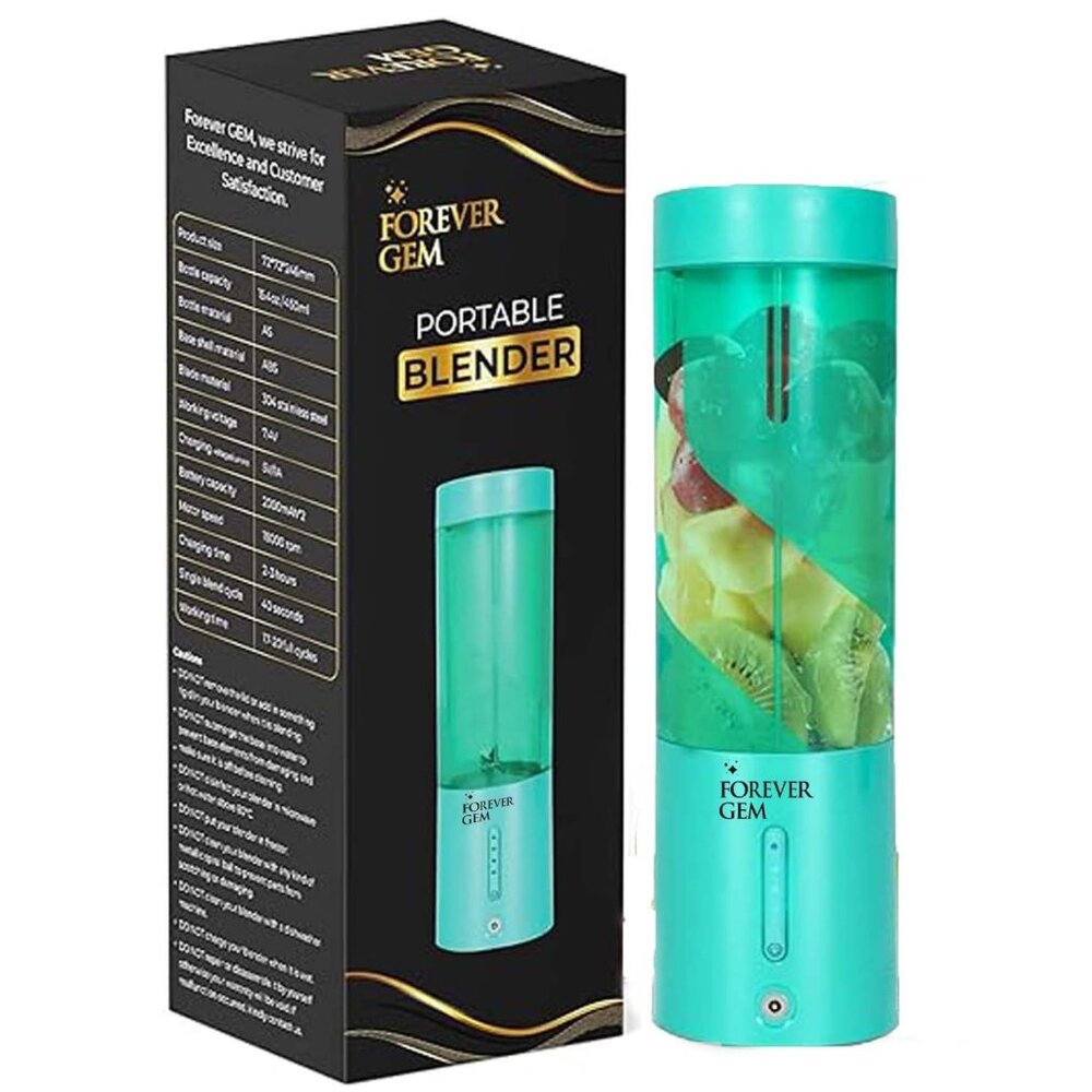 FOREVER GEM Portable Blender- 15oz- USB Rechareable- Personal Juicer Cup-6Blades